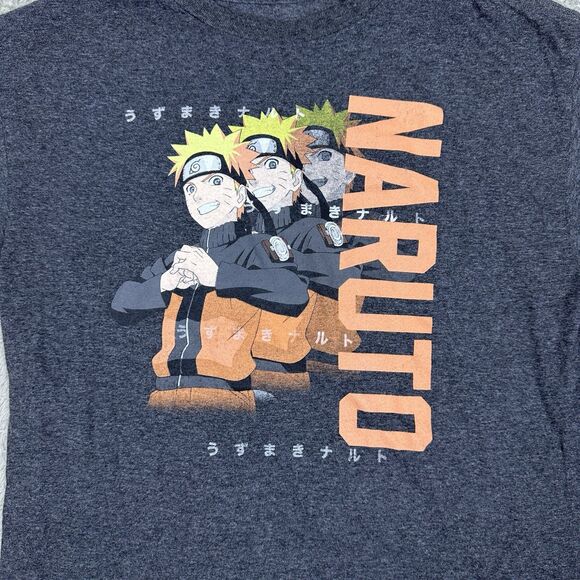 Naruto Shippuden Men L Graphic Anime Tee Gray Short Sleeve Cotton Blend VizMedia - Picture 3 of 7